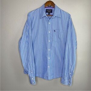 Abercrombie & Fitch Men's Button Down Shirt Muscle Stripes Blue Size XL Classic